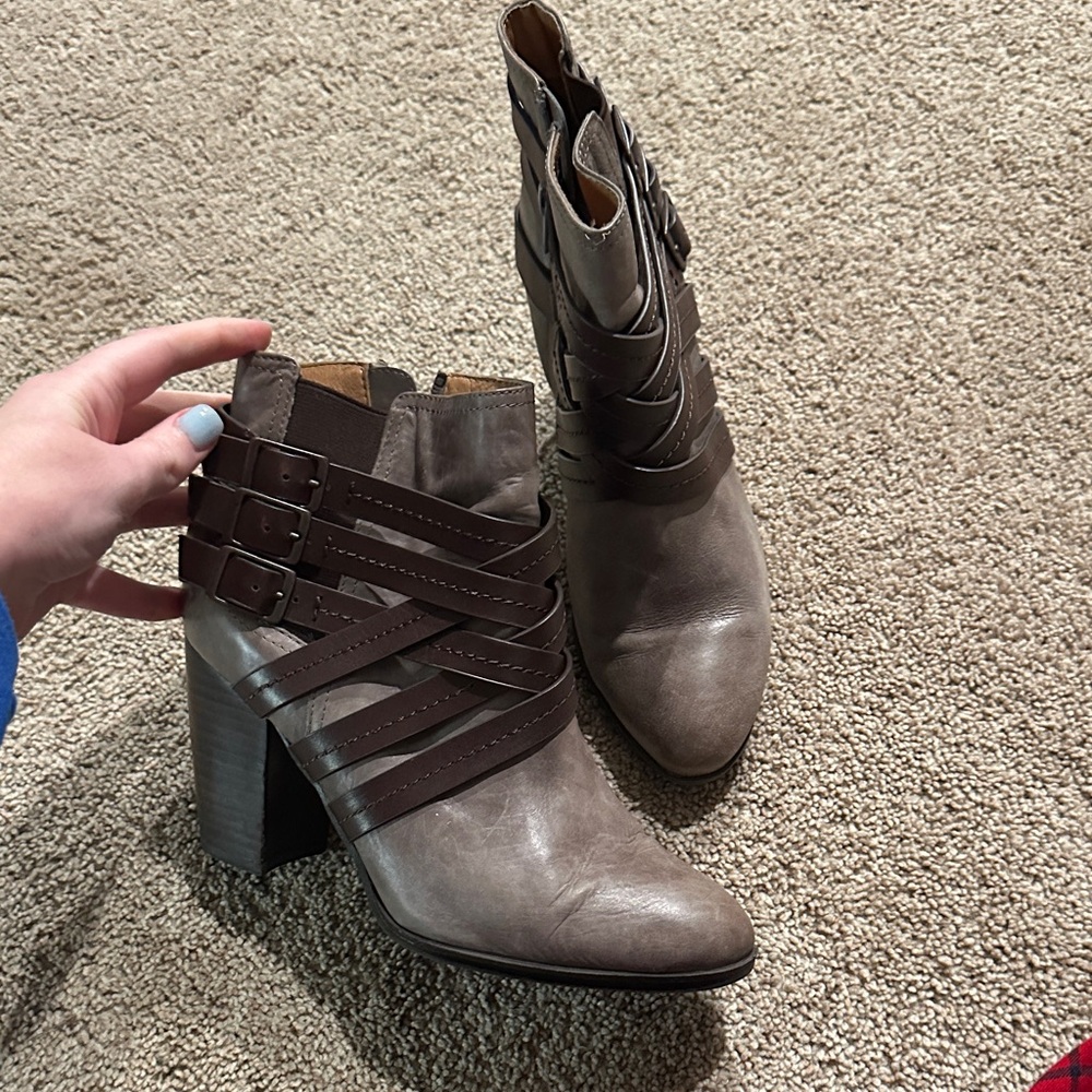 Sofft Taupe Ankle Boots with Buckle Straps